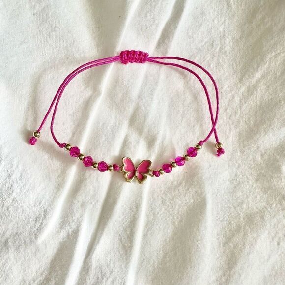 Hot Pink butterfly beaded friendship bracelet - Picture 2 of 2